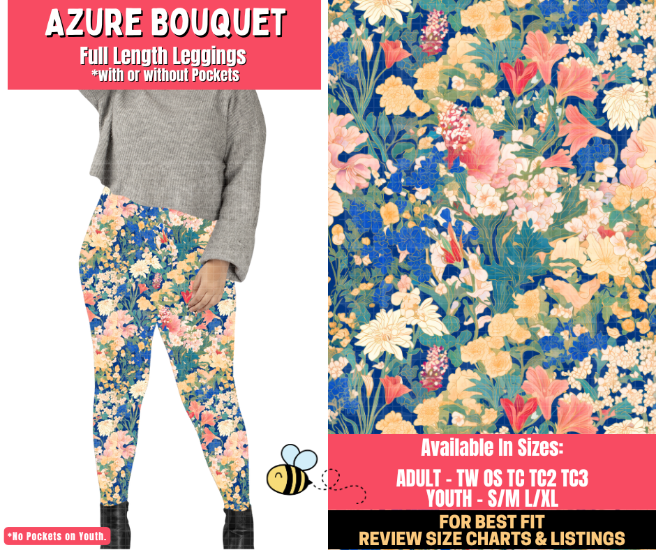 Preorder! Closes 1/28. ETA April. Azure Bouquet Full Length Leggings w/wo Pockets