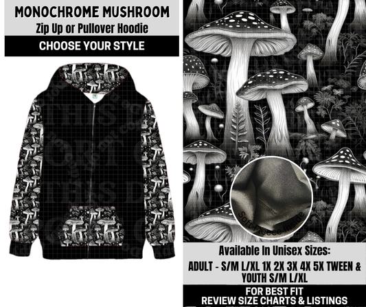 Preorder! Closes 10/6. ETA Dec. Monochrome Mushroom Zip-Up or Pullover Hoodie