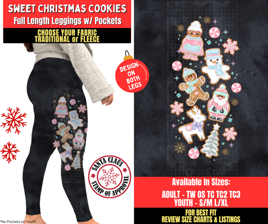 Preorder! Closes 8/27. ETA Nov. Sweet Christmas Cookies Watercolor Leggings w/ Side Leg Designs Choose Fleece or Traditional