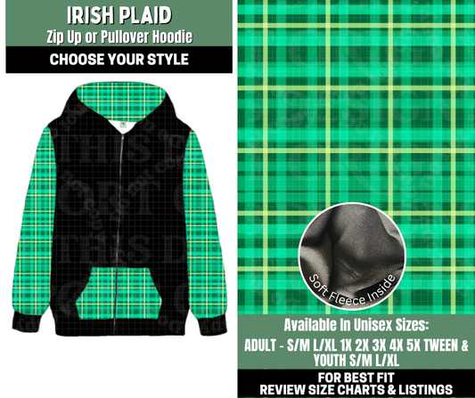 Preorder! Closes 12/4. ETA Feb. Irish Plaid Zip-Up or Pullover Hoodie