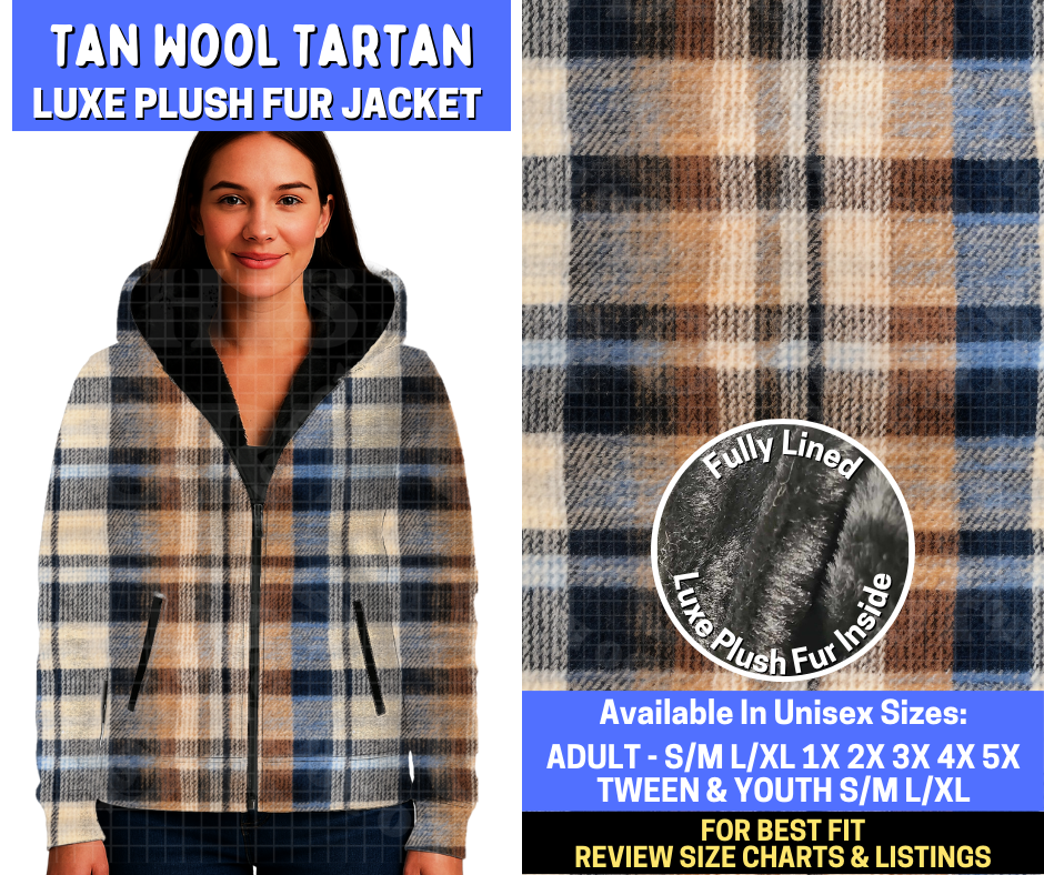 Preorder! Closes 10/20. ETA Jan. Tan Wool Tartan Luxe Fur Jacket