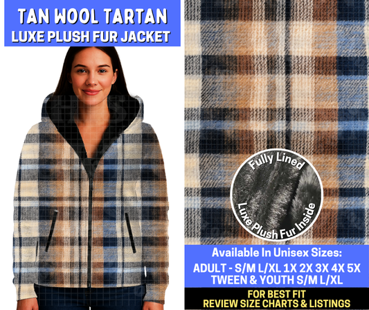 Preorder! Closes 10/20. ETA Jan. Tan Wool Tartan Luxe Fur Jacket
