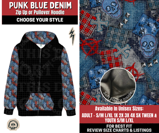 Preorder! Closes 12/22. ETA March. Punk Blue Denim Zip-Up or Pullover Hoodie