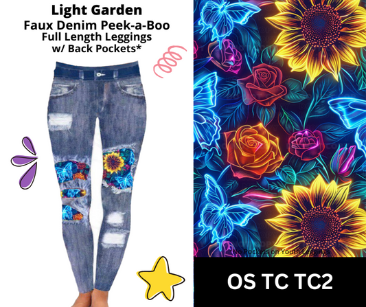 Light Garden Faux Denim Full Length Peekaboo Leggings