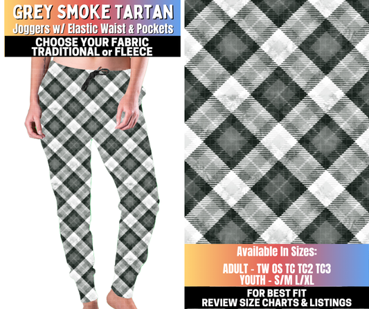 Preorder! Closes 10/15. ETA Jan. Grey Smoke Tartan Joggers Choose Fleece or Traditional