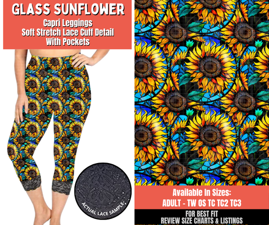 Preorder! Closes 5/18. ETA Aug. Glass Sunflower Lace Cuff Capris w/ Pockets
