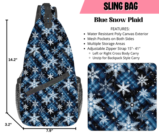 Preorder! Closes 9/17. ETA Dec. Blue Snow Plaid Sling Bag