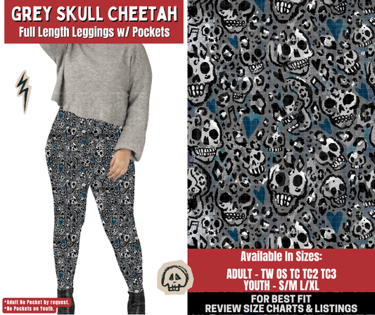 Preorder! Closes 12/22. ETA March. Grey Skull Cheetah Full Length Leggings w/wo Pockets