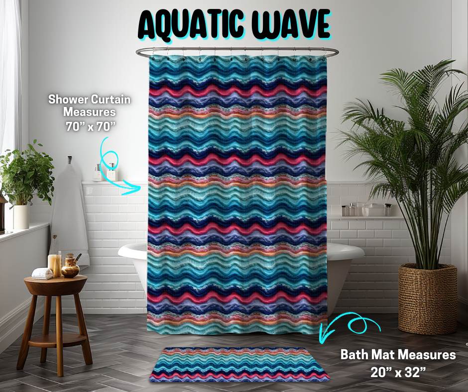 Preorder! Closes 3/26. ETA June. Aquatic Wave Custom Shower Curtain and/or Bath Mat