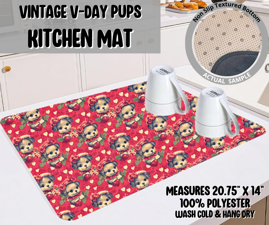 Preorder! Closes 11/26. ETA Feb. Vintage V-day Pups Kitchen Mat