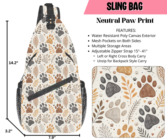 Preorder! Closes 9/17. ETA Dec. Neutral Paw Print Sling Bag