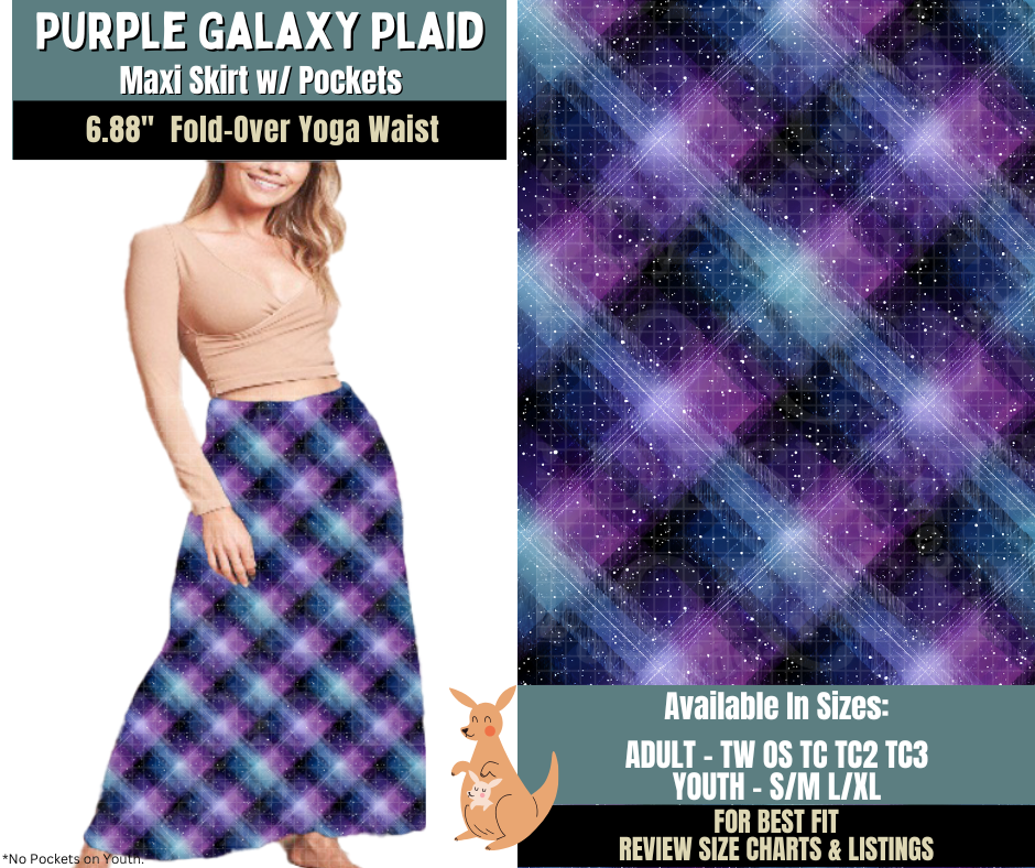 Preorder! Closes 10/2. ETA Dec. Purple Galaxy Plaid Maxi Skirt