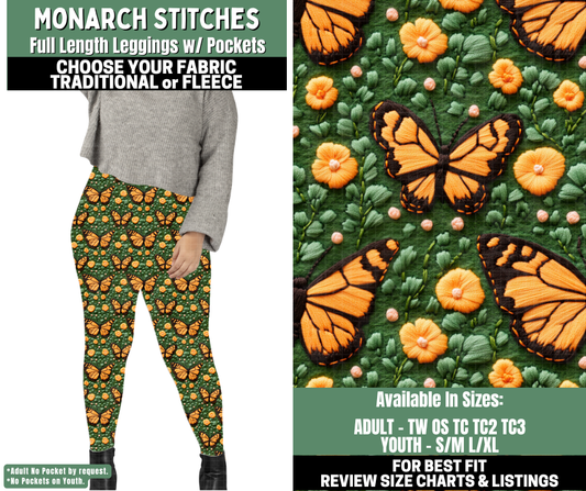 Preorder! Closes 12/4. ETA Feb. Monarch Stitches Leggings Choose Fleece or Traditional