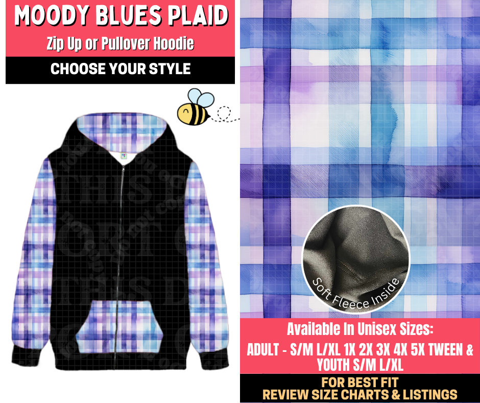 Preorder! Closes 1/28. ETA April. Moody Blues Plaid Zip-Up or Pullover Hoodie
