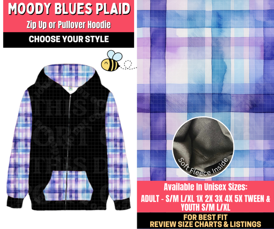 Preorder! Closes 1/28. ETA April. Moody Blues Plaid Zip-Up or Pullover Hoodie