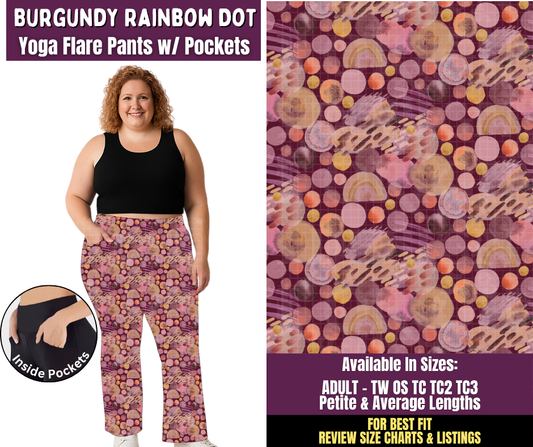 Preorder! Closes 11/4. ETA Feb. Burgundy Rainbow Dot Yoga Flare Pants