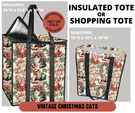 Preorder! Closes 9/11. ETA Dec. Vintage Christmas Cats Shopping & Insulated Tote