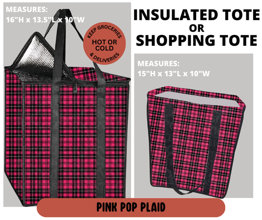 Preorder! Closes 9/11. ETA Dec. Pink Pop Plaid Shopping & Insulated Tote