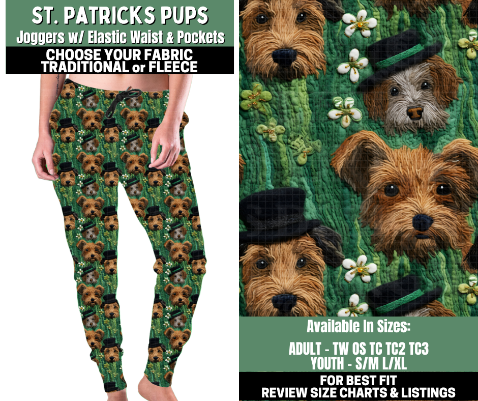 Preorder! Closes 12/4. ETA Feb. St. Patrick's Pups Joggers Choose Fleece or Traditional