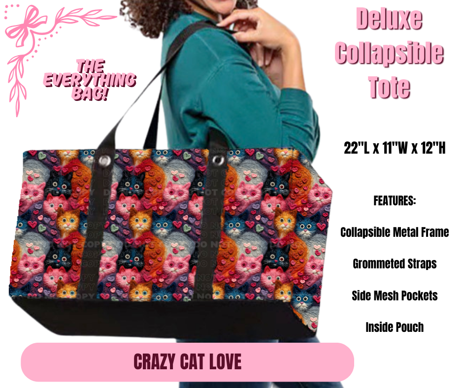 Preorder! Closes 11/27. ETA Feb. Crazy Cat Love Collapsible Tote