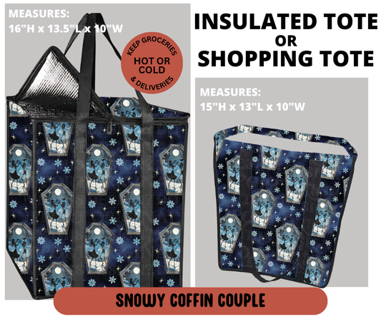 Preorder! Closes 9/11. ETA Dec. Snowy Coffin Couple Shopping & Insulated Tote