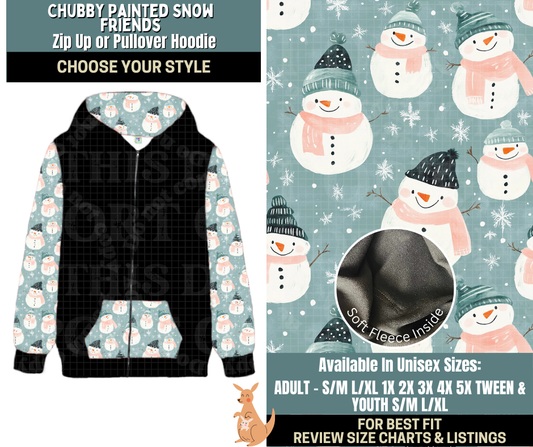 Preorder! Closes 10/2. ETA Dec. Chubby Painted Snow Friends Zip-Up or Pullover Hoodie