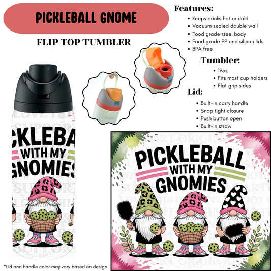Preorder! Closes 9/18. ETA Dec. Pickleball Gnome Flip Top Tumbler
