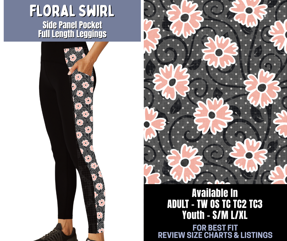 Preorder! Closes 1/8. ETA March. Floral Swirl Side Panel Pocket Full Length Leggings