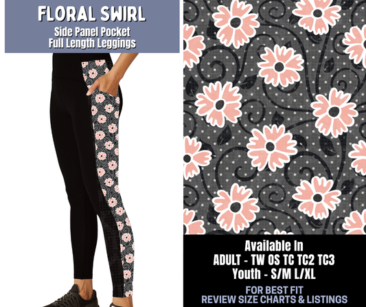 Preorder! Closes 1/8. ETA March. Floral Swirl Side Panel Pocket Full Length Leggings