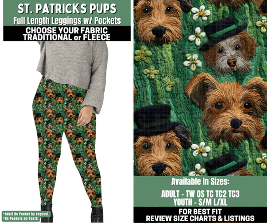 Preorder! Closes 12/4. ETA Feb. St. Patrick's Pups Leggings Choose Fleece or Traditional