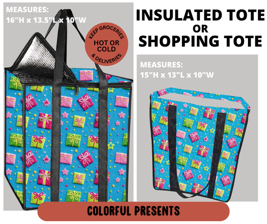 Preorder! Closes 9/11. ETA Dec. Colorful Presents Shopping & Insulated Tote