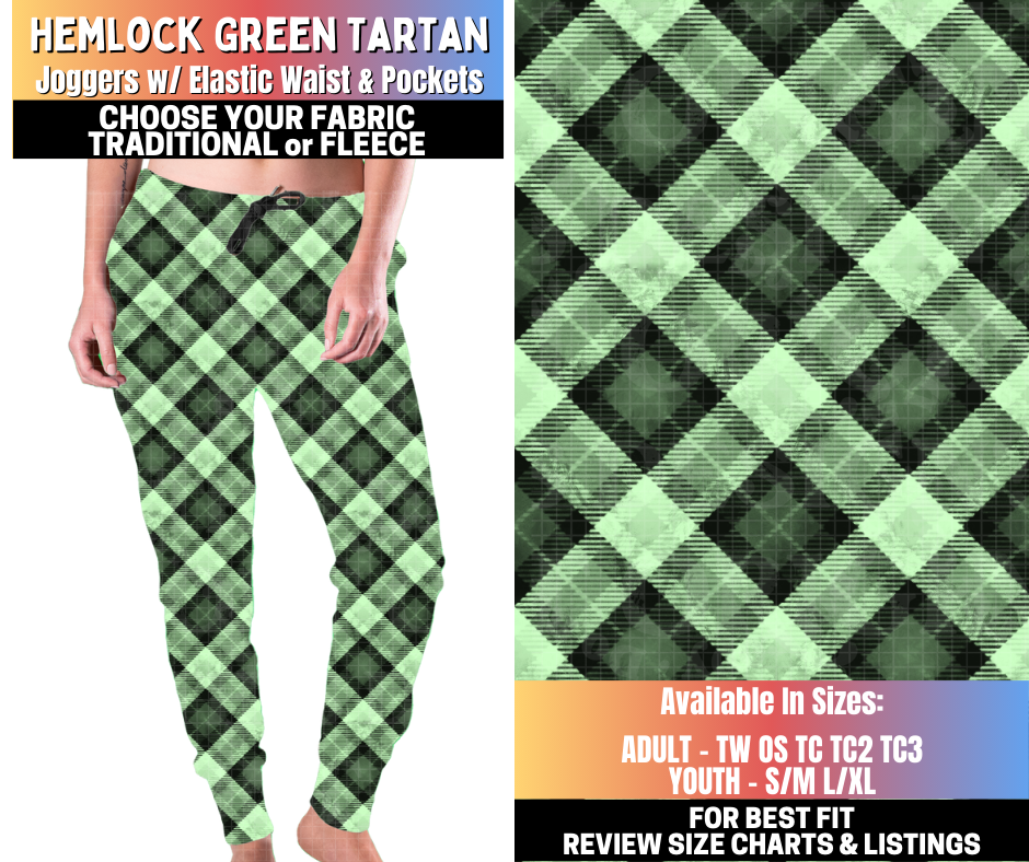 Preorder! Closes 10/15. ETA Jan. Hemlock Green Tartan Joggers Choose Fleece or Traditional