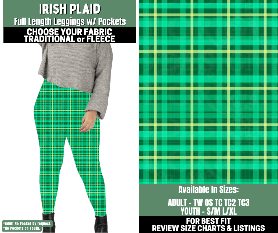 Preorder! Closes 12/4. ETA Feb. Irish Plaid Leggings Choose Fleece or Traditional