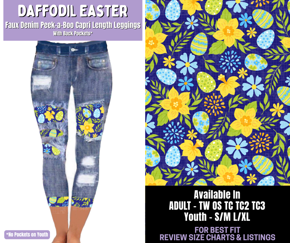 Preorder! Closes 1/22. ETA April. Daffodil Easter Capri Faux Denim Peekaboo
