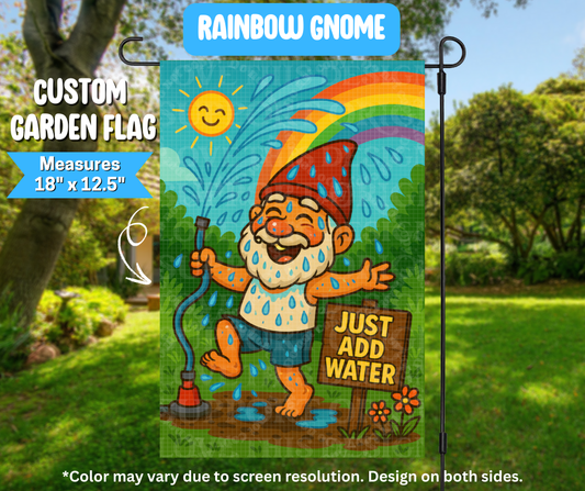 Preorder! Closes 3/9. ETA June. Rainbow Gnome Garden Flag