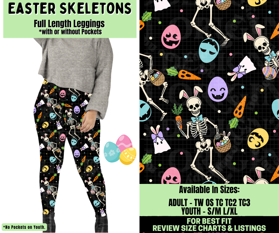 Preorder! Closes 1/19. ETA April. Easter Skeletons Full Length Leggings w/wo Pockets