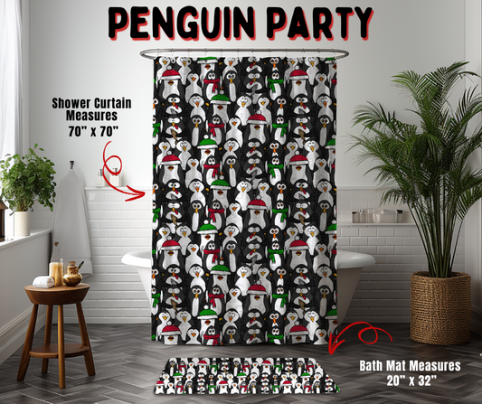Preorder! Closes 9/2. ETA Dec. Penguin Party Custom Shower Curtain and/or Bath Mat