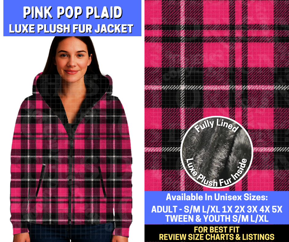 Preorder! Closes 10/20. ETA Jan. Pink Pop Plaid Luxe Fur Jacket