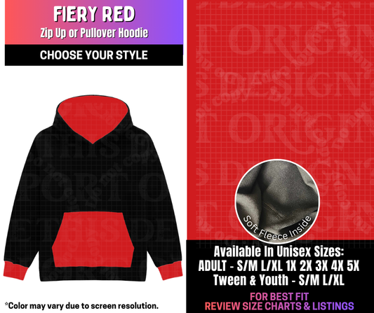 Preorder! Closes 3/25. ETA June. Fiery Red Zip-Up or Pullover Hoodie