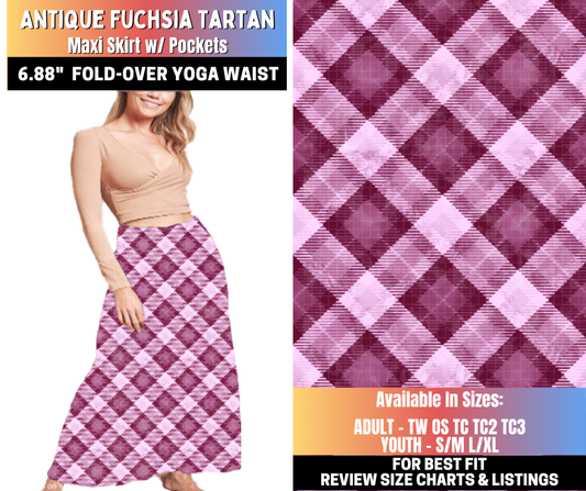 Preorder! Closes 10/15. ETA Jan. Antique Fuchsia Tartan Maxi Skirt