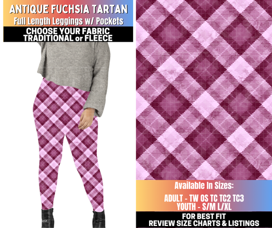 Preorder! Closes 10/15. ETA Jan. Antique Fuchsia Tartan Leggings Choose Fleece or Traditional