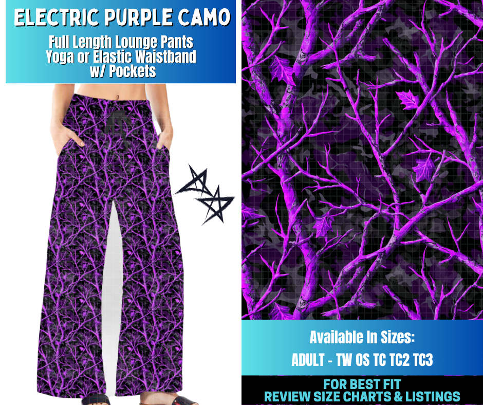 Preorder! Closes 12/17. ETA March. Electric Purple Camo Full Length Lounge Pants