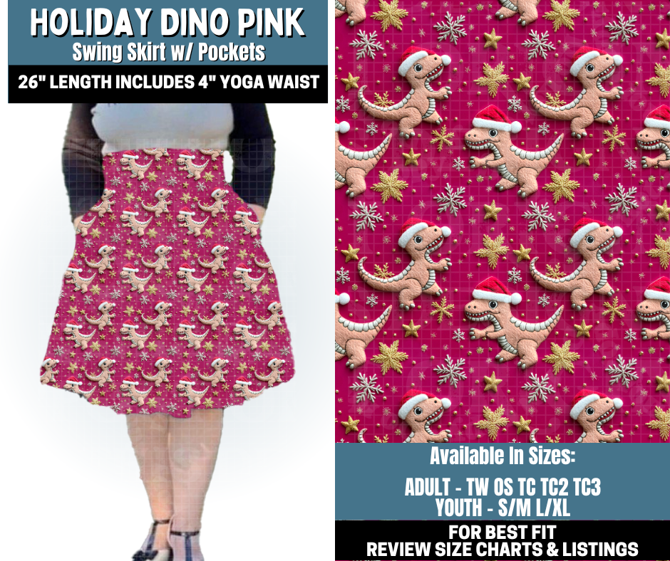 Preorder! Closes 10/13. ETA Jan. Holiday Dino Pink Swing Skirt
