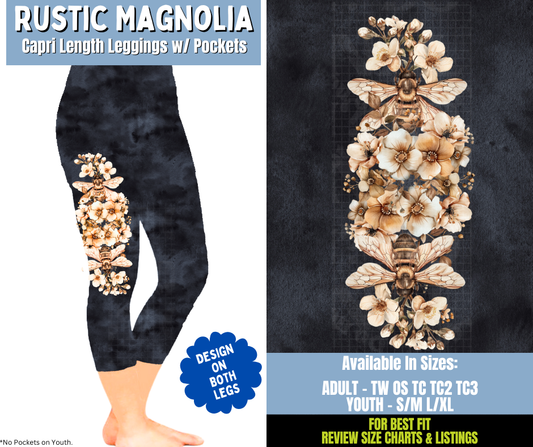 Preorder! Closes 12/15. ETA March. Rustic Magnolia Capri Leggings w/ Side Leg Designs
