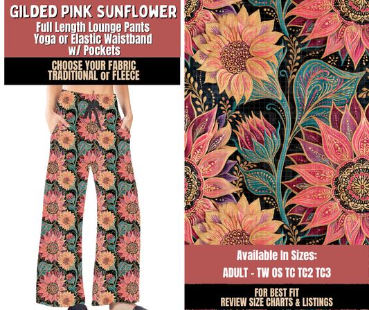 Preorder! Closes 10/22. ETA Jan. Gilded Pink Sunflower Lounge Pants Choose Fleece or Traditional