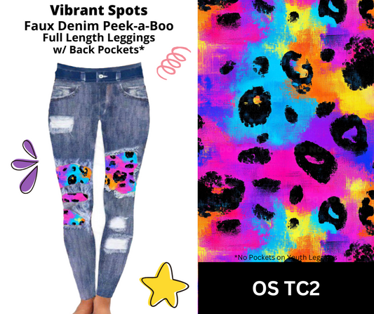 Vibrant Spots Faux Denim Full Length Peekaboo Leggings