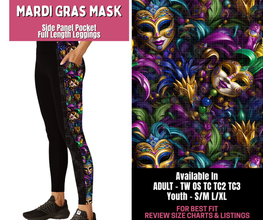 Preorder! Closes 11/10. ETA Jan. Mardi Gras Mask Side Panel Pocket Full Length Leggings