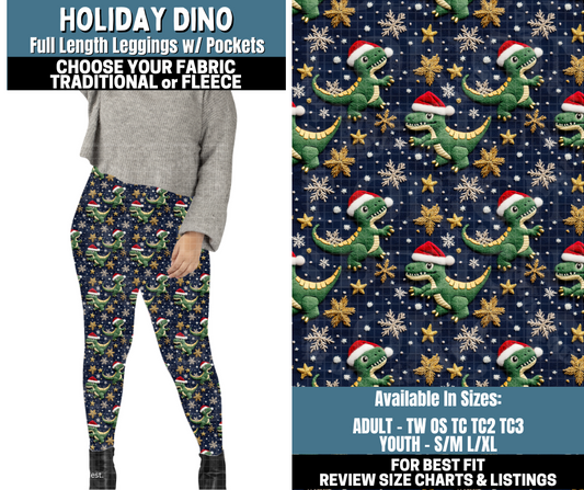 Preorder! Closes 10/13. ETA Jan. Holiday Dino Leggings Choose Fleece or Traditional