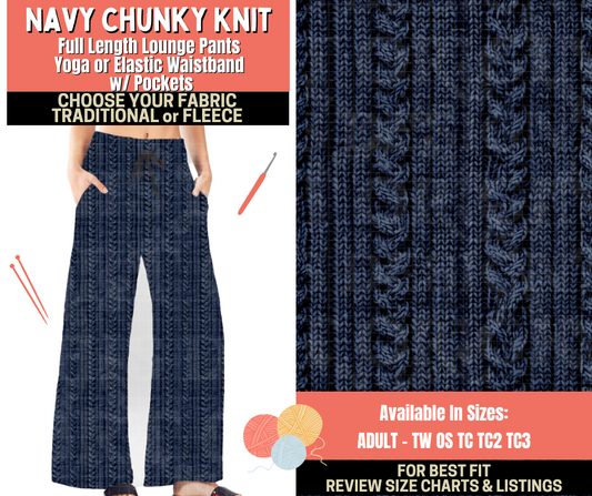 Preorder! Closes 10/1. ETA Dec. Navy Chunky Knit Lounge Pants Choose Fleece or Traditional