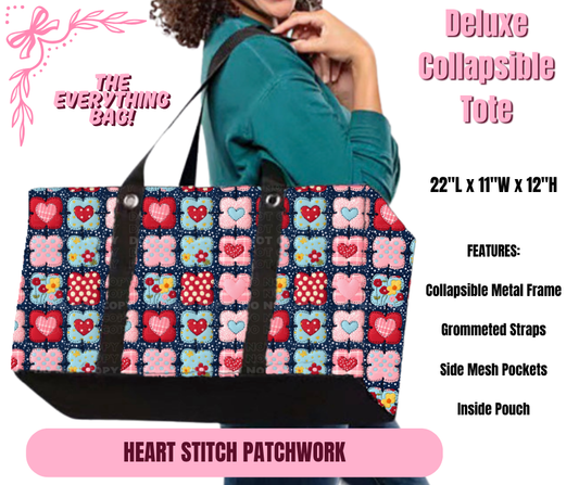 Preorder! Closes 11/27. ETA Feb. Heart Stitch Patchwork Collapsible Tote